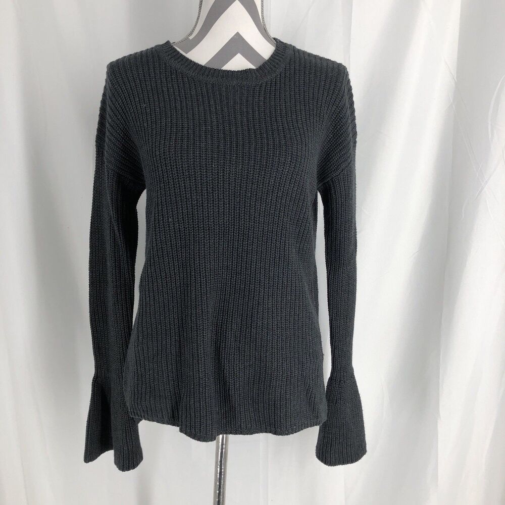 Anthropology Stitches & Stripes Charcoal Black crew neck sweater bell sleeve XS